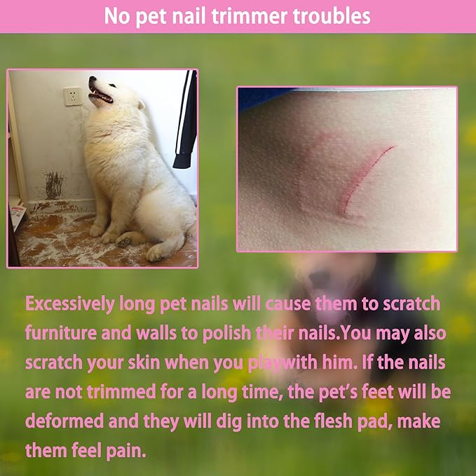 5Pcs Dogs and Cats Grooming Nail Clippers Kit Pet Claws Nail Clipper Trimmers, with Protective Guard Lock to Avoid Over Cutting, Professional Trimmers for Large and Small Cat and Dog (Pink)