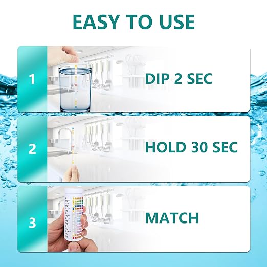 Drinking Water Testing Kits(100 Strips)-16 in 1 Well&Household Tap&Natural Water Quality Test with Hardness,Chlorine,Copper,Iron,Lead,pH,Etc.