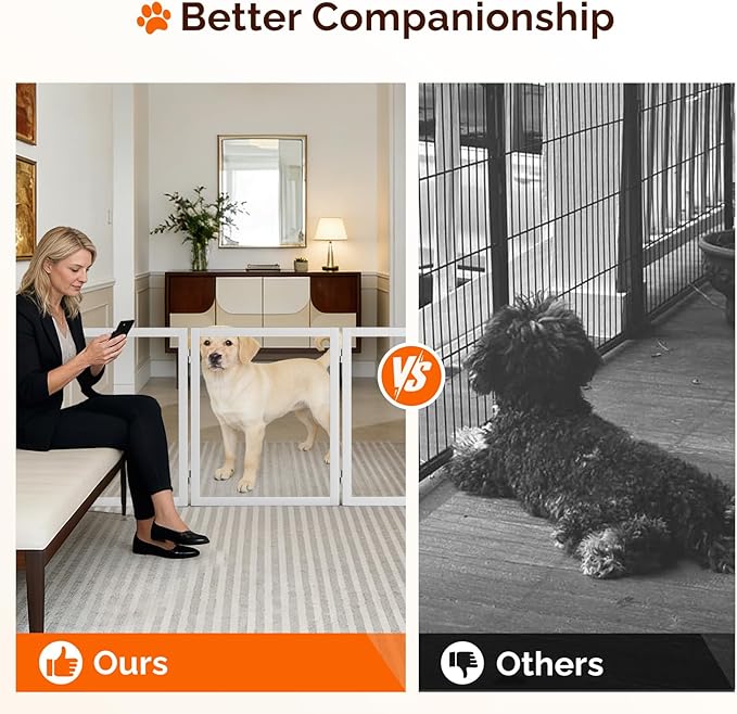 VINGLI Clear Acrylic Freestanding Dog Gate, Transparent Pet Fence with Solid Hardwood and Plastic Board, Pet Gates for Christmas Tree Stairs and Doorways (3 Panels)