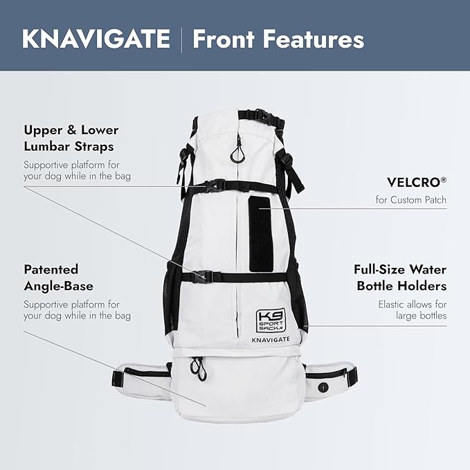 K9 Sport Sack Knavigate - Medium, Lunar Rock - Ideal for Dogs with 17-19” Back Length - Adjustable, Backpack-Style Carrier with Internal Frame & Padded Hip Belt