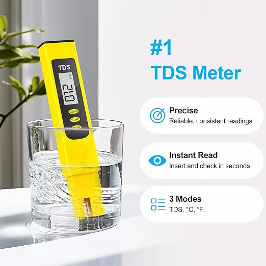 Water Test Kit - TDS Meter, 20 Test Strips (8 in 1), User Action Guide & 2 Record Sheets. Digital Water Tester for Home, Tap & Well Drinking Water.