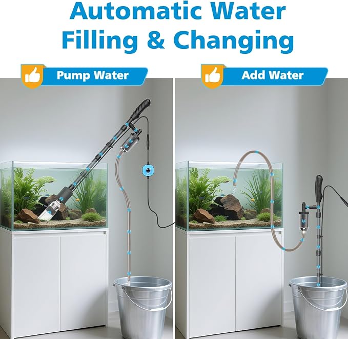 fishkeeper Electric Aquarium Gravel Cleaner, 6 in 1 Automatic Fish Tank Cleaning Tools Gravel Vacuum for Aquarium, Suitable for Water Change Wash Sand Water Circulation Adjustable Flow (25W, 265GPH)