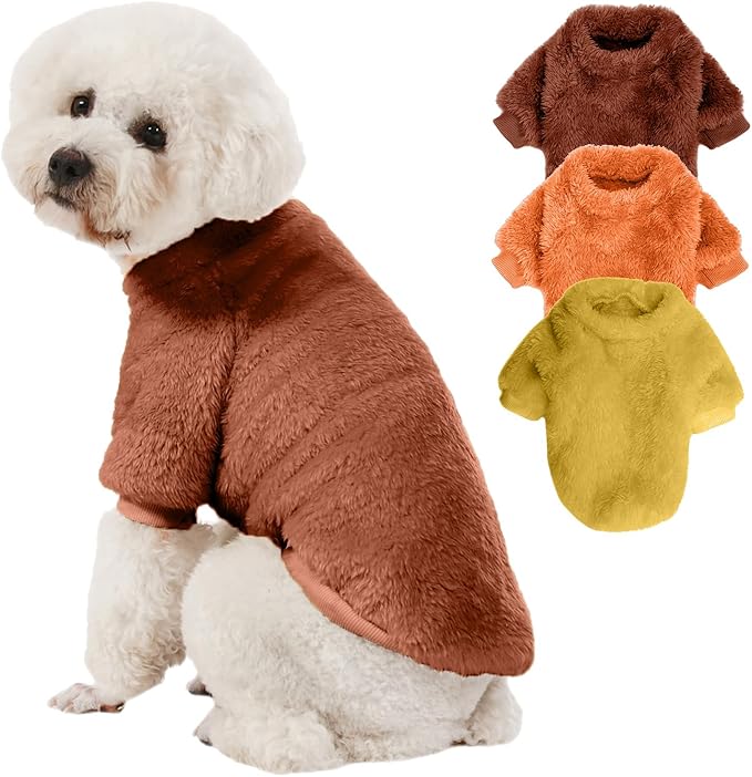 Dog Sweater, 3 Pack Dog Sweaters for Small Dogs, Dog Clothes for Small Dogs Girl Boy, Ultra Soft and Warm Puppy Sweater Dog Coat for Winter Christmas (Orange+Coffee+Yellow, XX-Large)