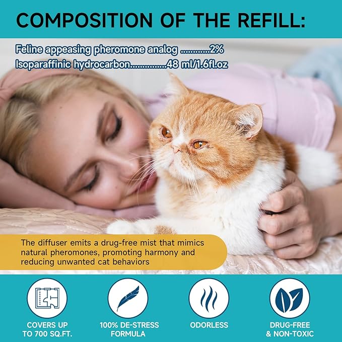 Woyamay Cat Calming Diffuser Refills - 4 Pack Cat Pheromones Calming Diffuser for Cat Anxiety Relief, Cat Pheromone Diffuser, 120 Days Pheromone Diffuser to Calm Cats, Fits All Common Diffuser Heads