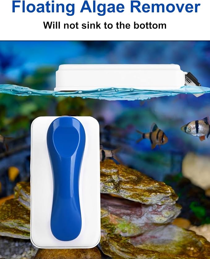 ELEBOX Aquarium Algae Scrapers, Magnetic Fish Tank Cleaner Brush, Algae Scraper for Glass Aquarium, Floating Algae Remover Scrubber Cleaner, Non-Slip Handle Double Sided Glass Cleaning Tool-S