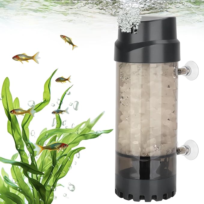 AQQA Fluidized Moving Bed Filter with Sponge, Submersible Aquarium Filter | with Air Stone for Shrimp & Breeding Tanks, Ultra Quiet Internal Filter for Freshwater and Saltwater (S 10-40 Gallon)