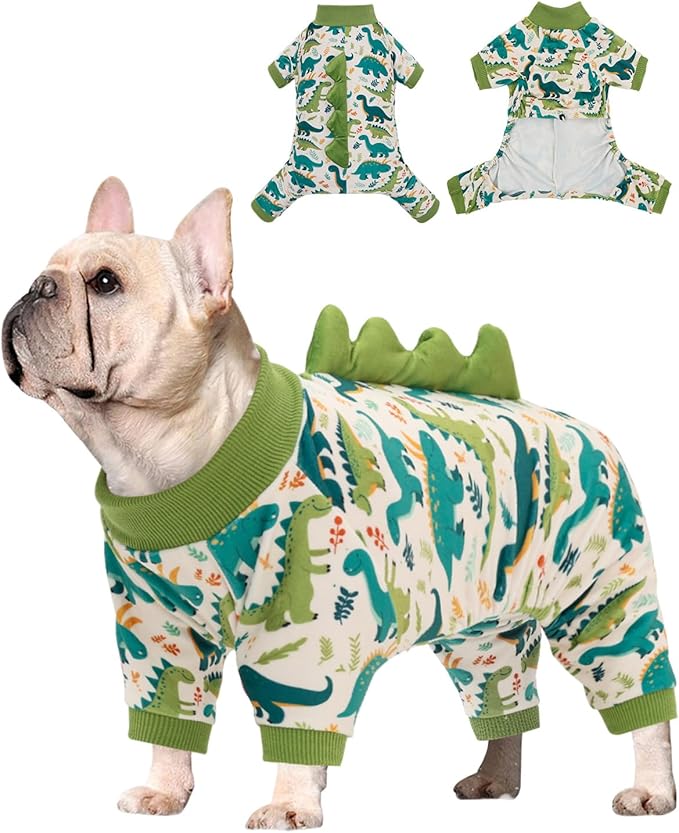 CuteBone Dinosaur Costume Dog Pajamas, Stretchy Spandex Crystal Velvet Sleepwear Coat for Small Dogs, Soft & Warm Pet Outfit Clothes for Cold Weather, Cozy Pullover Design COSP05S