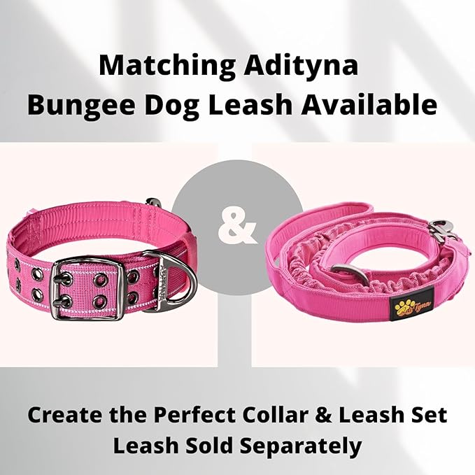 ADITYNA Heavy Duty Dog Collar for Medium Dogs - Reflective Pink Girl Collar with Handle for Training, and Walking - Wide, Thick, Tactical, Soft Neoprene Padded