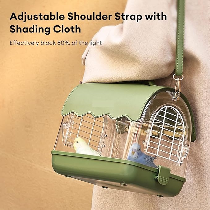 Parakeet Cage,Accessories, Bird Carrier Backpack with Perch, Transparent Travel Cage Bag with Shade Cover Visible Window for Parrots Budgie Small Birds(Green)