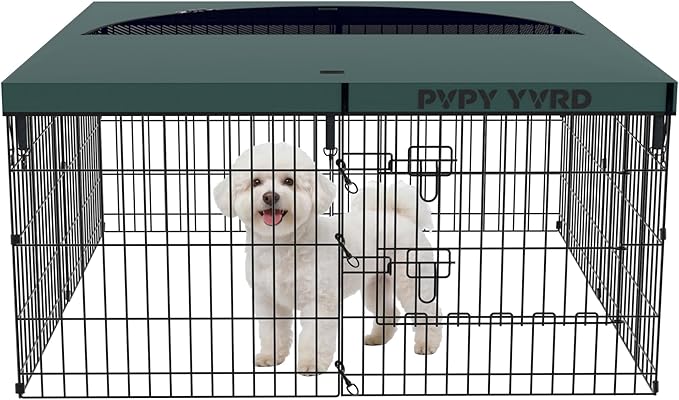 Dog Playpen with Top Cover,Foldable Metal Puppy Play Pen,24x24in 8 Panels Dog Playpen with Door for Indoor Outdoor,Heavy-Duty Pet Exercise Fence for Small Medium Animals