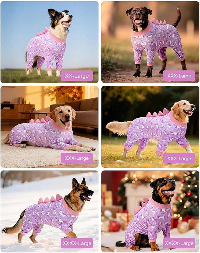 CuteBone Dinosaur Costume Dog Pajamas, Stretchy Spandex Crystal Velvet Sleepwear Coat for Small Dogs, Soft & Warm Pet Outfit Clothes for Cold Weather, Cozy Pullover Design COSP11-4XL