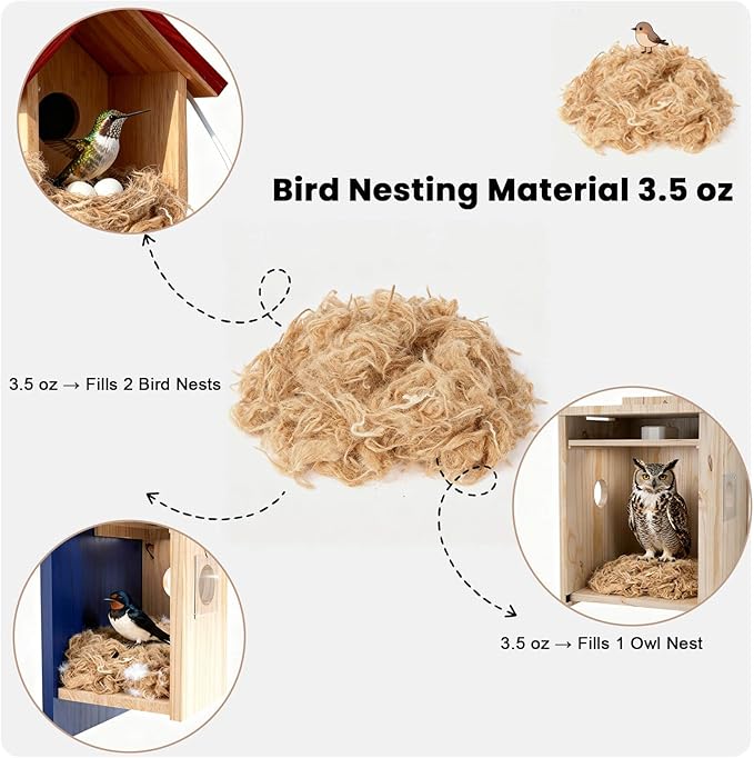 Natural Bird Nesting Materials, 4 Kinds Mixed Fibers (Jute, Hemp, Cotton, Grass), Professional Ratio Safe Nesting Pads for Budgies, Parrots, Finches, Canaries & Other Small Birds (100g/3.5oz)