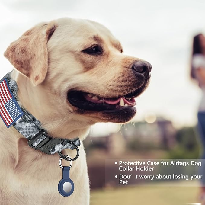 DAGANXI Tactical Dog Collar, Adjustable Military Training Nylon Dog Collar with Control Handle and Heavy Metal Buckle for Medium and Large Dogs, with Patches and Airtags Case (XL, Camo-Set)