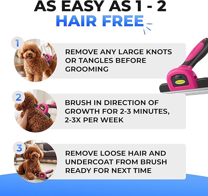 DakPets Stainless Steel Pet Deshedding Tool - Grooming Brush for Cats and Dogs, Removes Trapped Hair, Reduces Shedding by Up to 95%, All Hair Types, Includes Protective Blade Cover, Pink, 4 inches