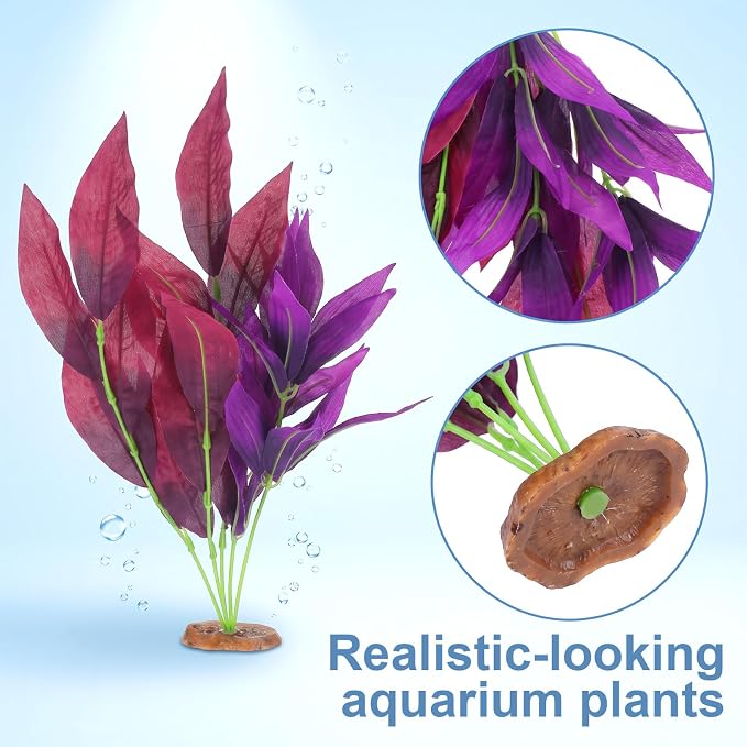 2 Pcs Silk Fish Tank Plants, 14 Inch Silk Aquarium Plants for Fish Tank | Artificial Silk Plants for Betta Fish Tank Goldfish Turtle Tanks Decorations Purple