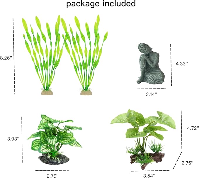 YZHZOM Fish Tank Decorations Set - Aquarium Buddha Statue Decorations, Plastic Plants Set, Betta Fish Tank Accessories