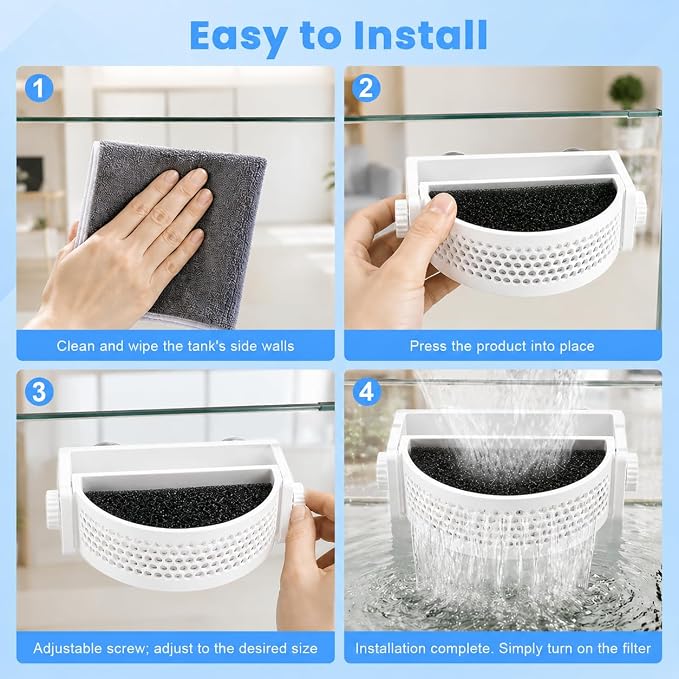 Aquarium Filter Baffle, Slow Flow Design, Fish Tank Flow Controller with 3 Suction Cups and 3 Sponge for Betta Fish Shrimp Tanks, White
