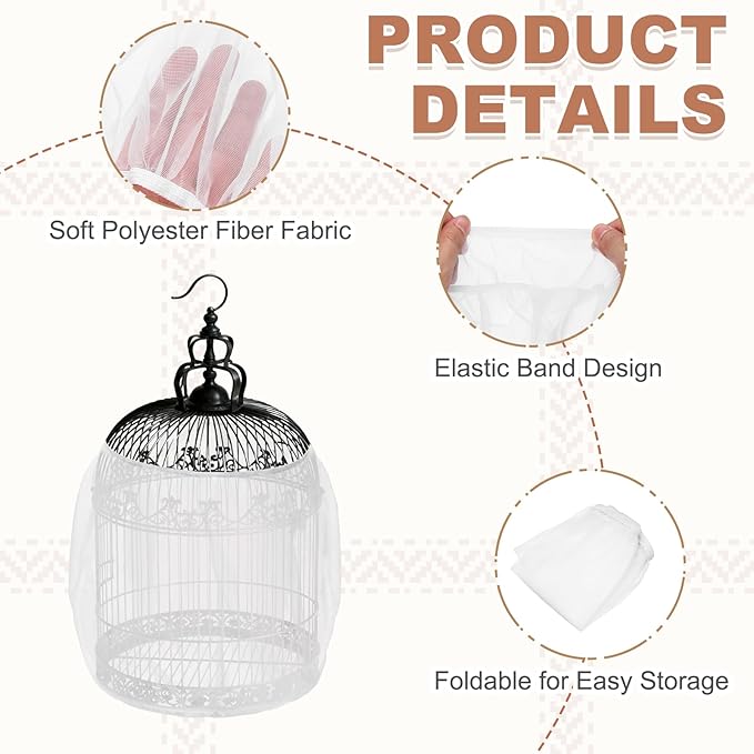 Bird Cage Seed Catcher, Bird Cage Net Cover Seeds Guard, Universal Birdcage Accessories, White, Circumference 31.5"-43.3", Height 13.8" for Parrot Cockatiel Enclosures