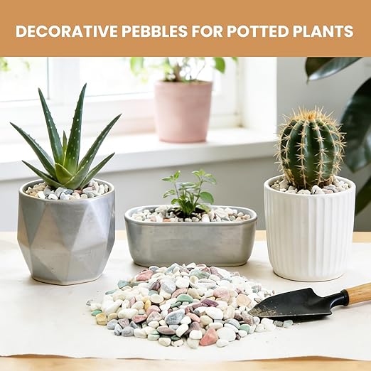 3/8 Inch Decorative Pebbles, River Rocks for Indoor Plants, Succulents, Planters, Vases, Fish Tank, Aquarium Gravel & Landscaping, Mixed Color, 6LB