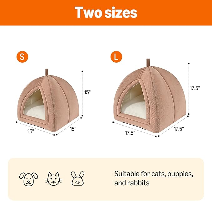 Amazon Basics Cat Cave Bed, 2-in-1 Foldable House for Indoor Cats, with Washable Cushion and Non-Slip Base, 17.5 x 17.5 Inches, Large, Pink