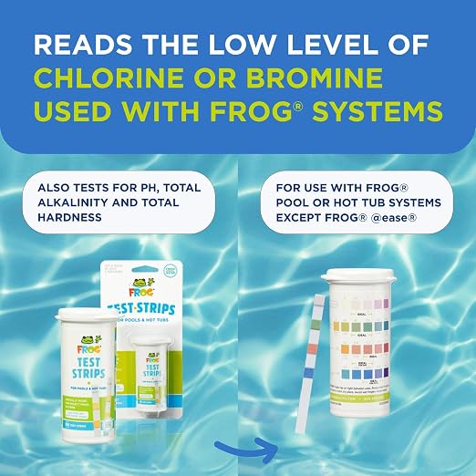 FROG Test Strips for Pools and Hot Tubs - Accurate Indicator for Free Chlorine or Bromine Levels, pH, Total Alkalinity and Total Hardness - Easy Water Testing - 50 Test Strips - 2 Pack