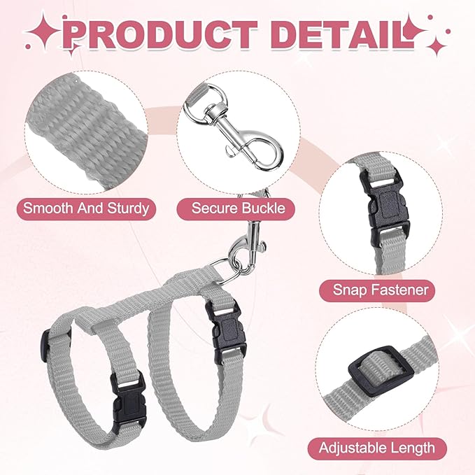Rabbit Harness and Leash, Escape Proof Bunny Cat Leash Small Animal Harness Soft Adjustable Buckle(2Pcs, Gray) for Bunny Kitten Cats Puppies Walking Hiking Training