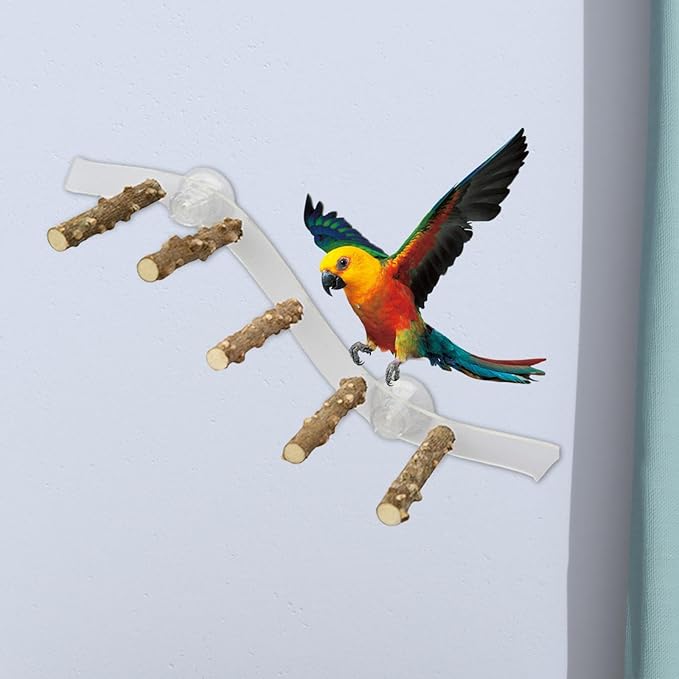 Suction Cup Wood Perch Toy, Wood Bird Perch Cage Accessories, Style C