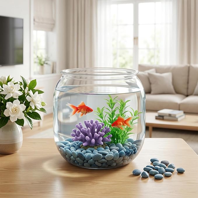 Mini Plastic Fish Bowl, 80 Oz Decorative Small Fishbowl, Round Plastic Fish Tank, Unbreakable Aquarium Fish-Bowls for Party Decorations, Centerpiece Vases, Hydroponic Planter and Home Decorations