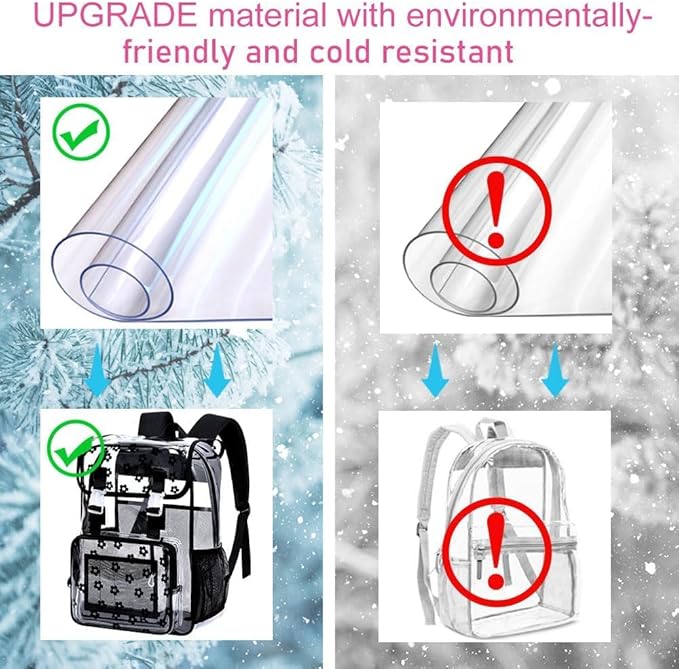 17" Plum Blossom Clear Backpack for Girls - 3Pcs Flip Design Stadium Approved Set, Campus/School Transparent Bookbag (Black)