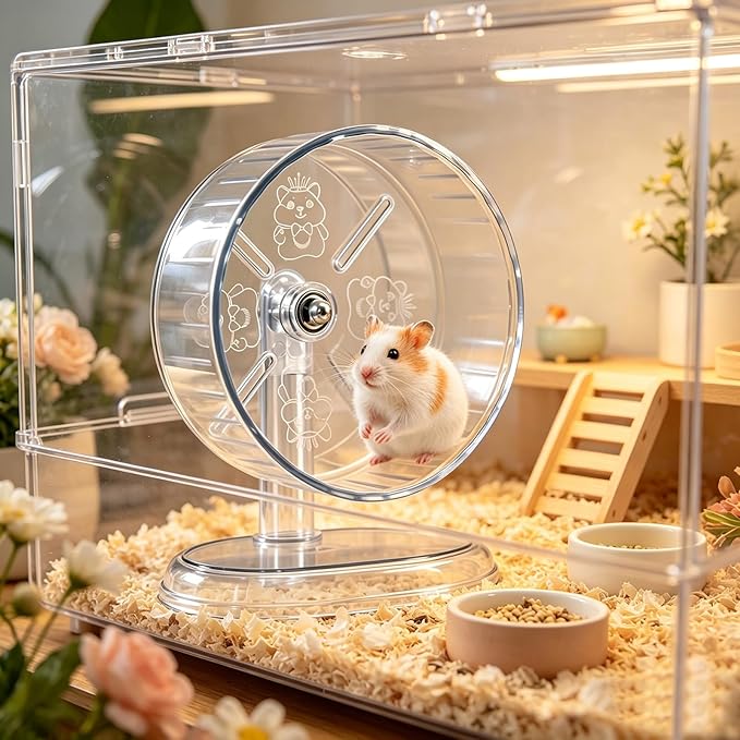 Hamster Wheel,Super Silent Hamster Exercise Wheels,Silent Wheel,Hamster Wheels,Adjustable Stand Hamsters Exercise Wheels,Quiet Rat Wheel (Transparent, Ф7 inch)
