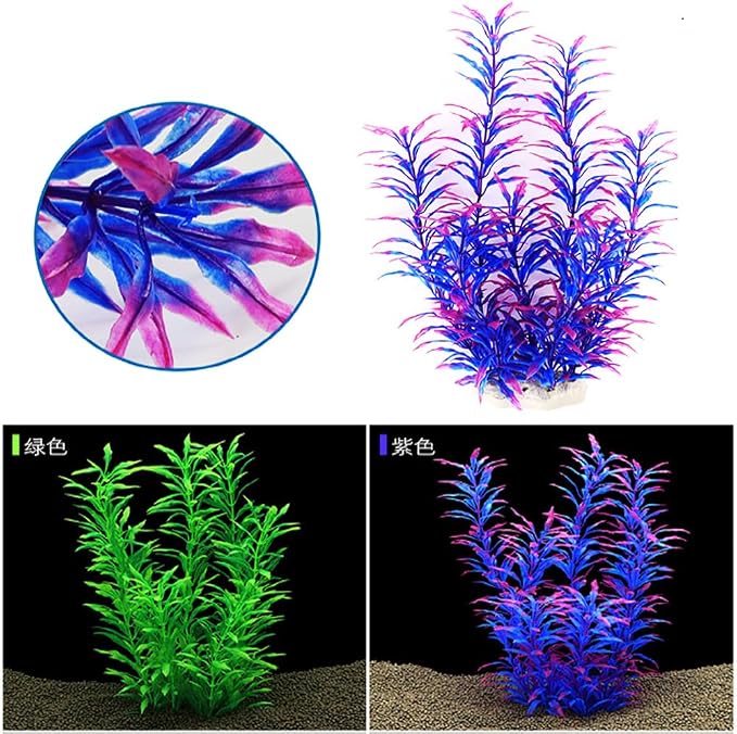 2 pcs Aquarium Decor Plastic Plants Extra Large 21 Inches Artificial Fish Tank Plants Tall Fish Tank Decorations Artificial Green Water Plants (Purple)