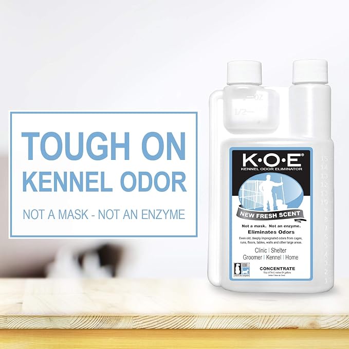 Odorcide K.O.E Kennel Odor Eliminator Concentrate – For Cages, Runs & More – For Home & Kennel w/Safe, Non-Enzymatic Formula (Fresh Scent, 16 oz)