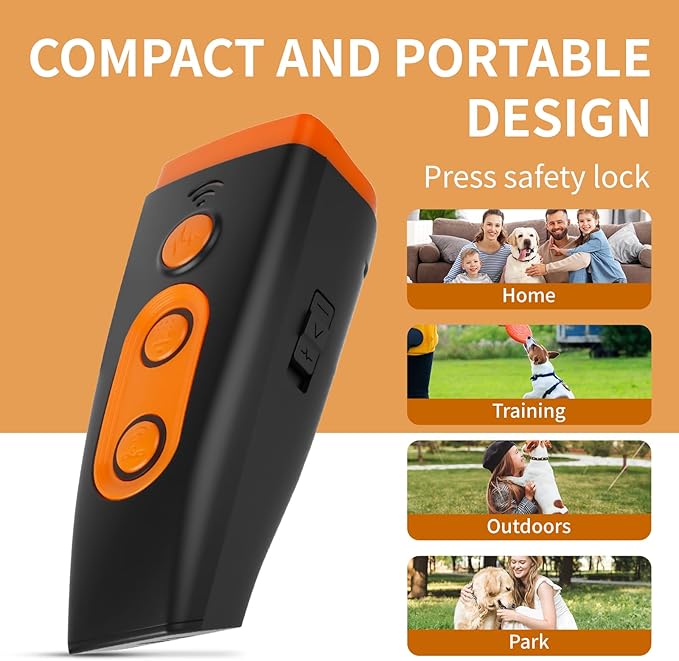 Ultrasonic Dog Bark Deterrent Device - 3X Sonic Emitters, 50ft Range | 6 Adjustable Modes w/Beep & Flashlight | Rechargeable, Safe for Small/Medium/Large Dogs | Indoor & Outdoor Use