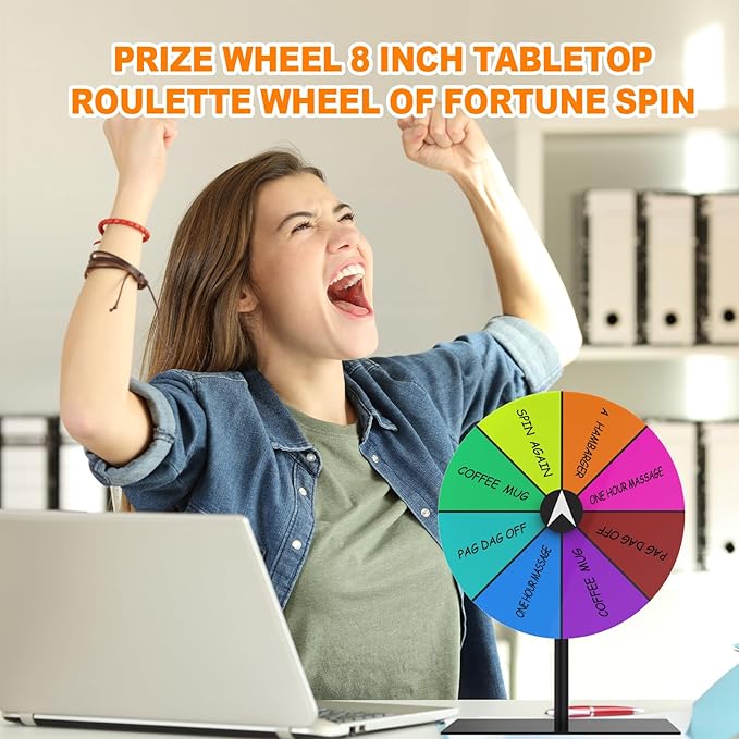 Leoenir Prize Wheel 8-Inch Dry Erase Spinning Wheel – All-Metal Tabletop Roulette Wheel for Party, Birthday, Wedding, Christmas, New Year, Graduation, and Carnival Games