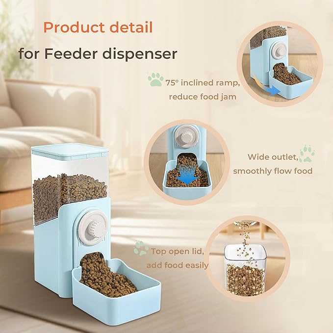 Auto Gravity Food Dispenser for Cage Hanging, 41OZ Capacity Hanging Automatic Pet Cage Feeder, Food Bowl for Cats Dogs Rabbit Ferret Chinchilla Bird Hedgehog Guinea Pig (Light Blue)