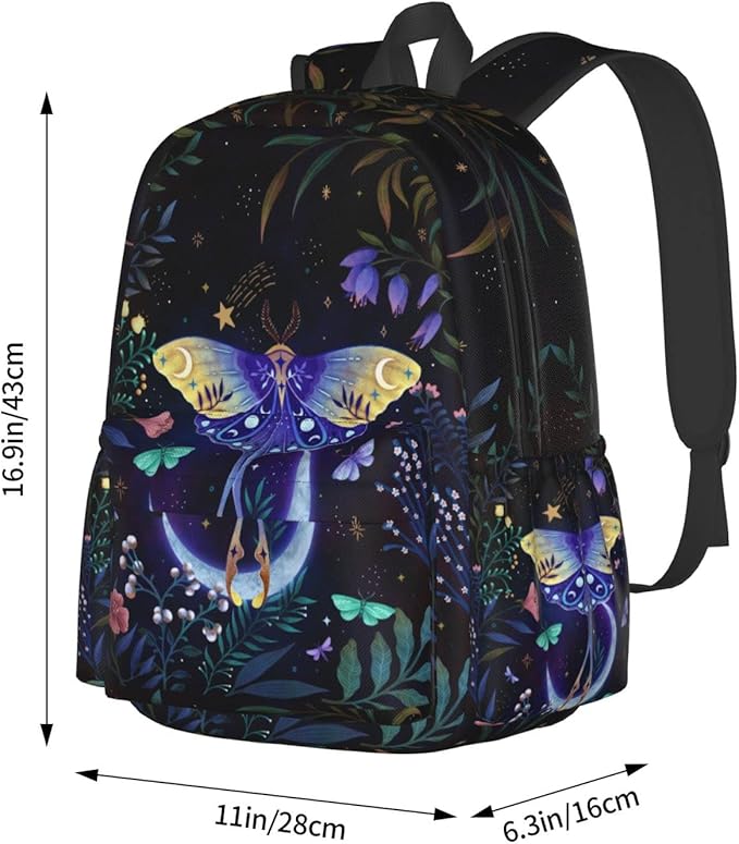 Moon-Moth Backpack for Women 16.7 inch Travel Casual Laptop Backpack Lightweight Waterproof Durable Hiking Daypack