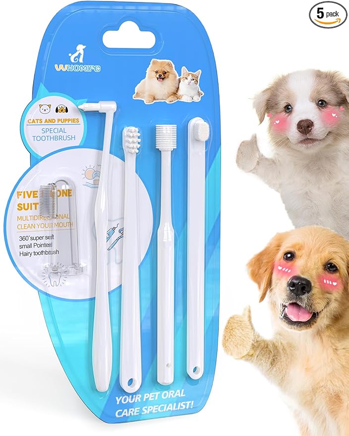 Small Dog Toothbrush Kit,Puppy Tooth Brushing Kit, Suitable for All Puppy and Samll Dogs Dental Care. White, Soft Bristles, Meet All Cleaning Needs, Multi-Functional Dental Cleaning.