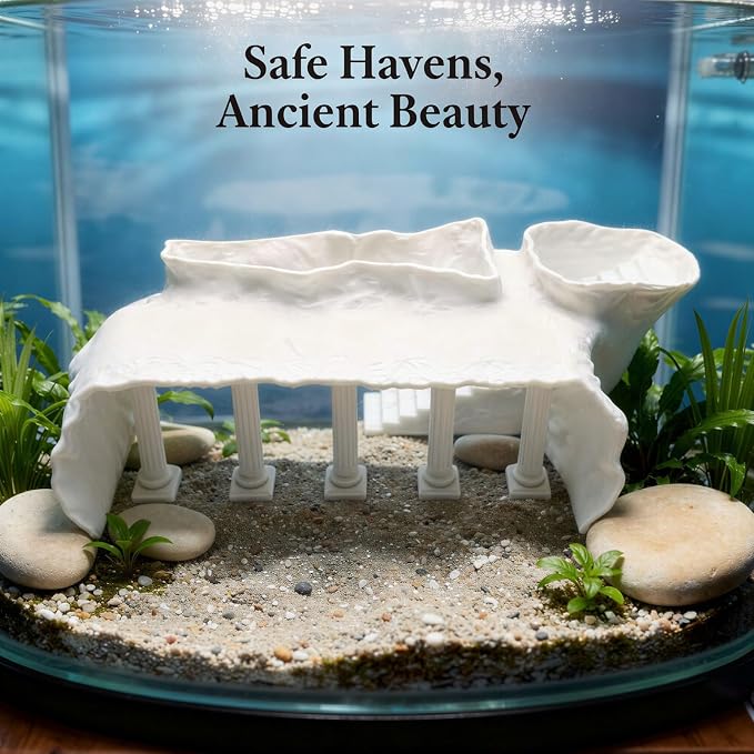 Roman Column Fish Tank Decoration, White Resin Aquarium Ornament, Realistic Ancient Castle Design, Multiple Entry Points, Safe Cave Hideout for Fish