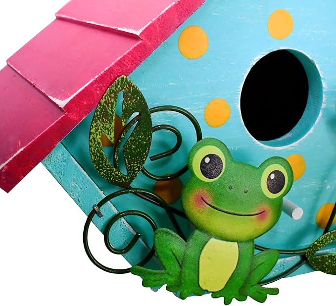 Linfevisi Wooden Bird House Bluebird Nest Box Birds Boxes Home Wood Birdhouses Hanging Outdoor Decorative for Wren Finch Chickadee Sparrows Cardinals Garden Tree(Frog)