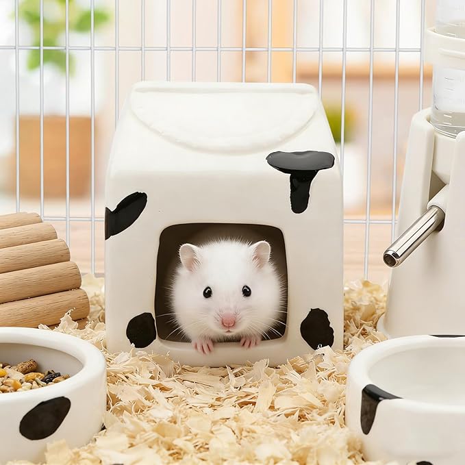 Hypeety Ceramic Hamster Hideout Habitat House for Small Animals Gerbil Dwarf Hamster Mice Cool House for All Season Cute Decor Hut (White)