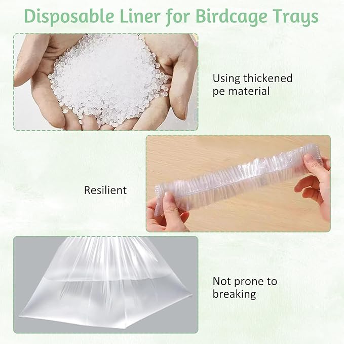 Tfwadmx 20 PCS Disposable Bird Cage Liner Bags 34'' x 22'' Plastic Parakeet Cage Tray Liners Oversized Plastic Tray Covers for Birdcage Parrots Cockatiels