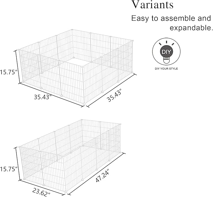 C&AHOME Pet Playpen, Small Animals Supplies, 12 Panels Exercise Playpens Cage, C Grids Portable Yard Fence Indoor, Ideal for Guinea Pigs, Puppy Pet Products, DIY Metal Playpens, 12" × 15" White
