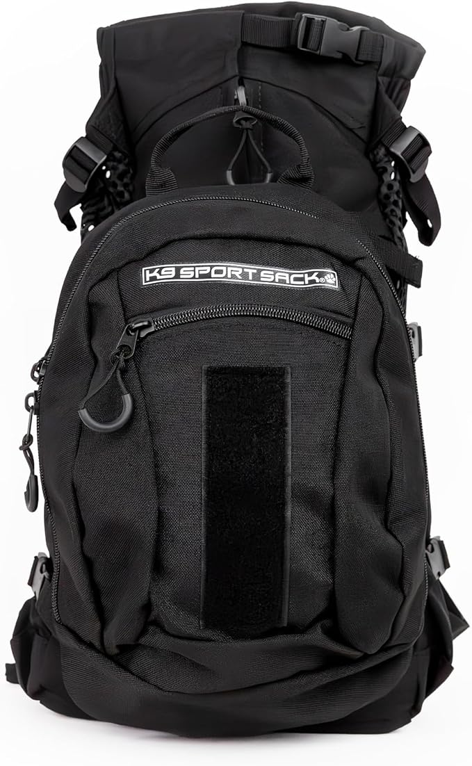 K9 Sport Sack Plus 2 - Small, Jet Black - Ideal for Dogs 13-16” Long - Adjustable, Backpack-Style Carrier with Multi-Functional Storage Pack, Thick Shoulder Straps & Padded Back Panel