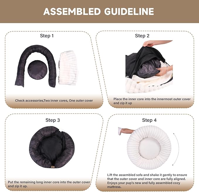 Calming Dog Bed Anti-Anxiety Donut Dog Beds for Small Medium Large Dogs,Washable Plush Fluffy Indoor Cat Kitten Round Cuddler Cushion (Cream)