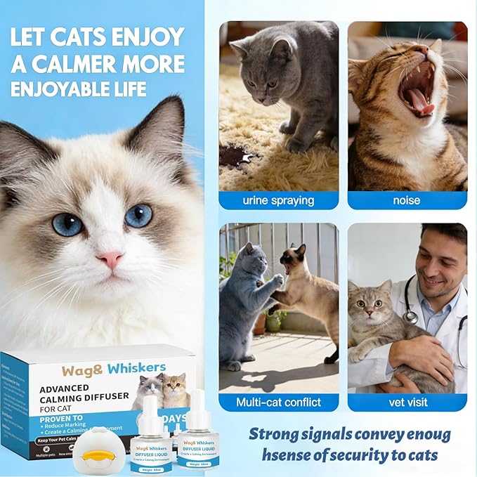 Cat Calming Diffuser, Cat Pheromones Calming Diffuser, Cat Calming Spray, Stress Relief and Anxiety Relief for All Cats, Soothe Your Pet's Emotions, 3-in-1 Kit for Cats (1pc)