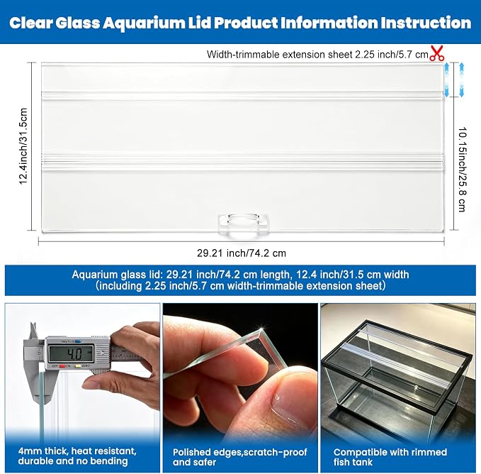 29.21in(L) × 12.4in(W) X0.16in(Thickness) Foldable Glass Fish Tank Lid, Aquarium Hood top lid Cover Suitable for 29 Gallon Aquarium Fish Tank