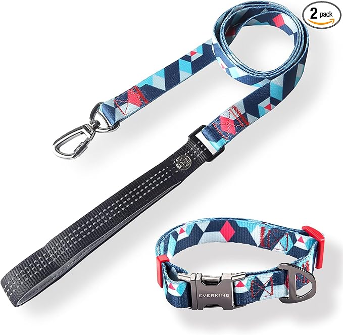 EVERKING Dog Collar & Leash Set for Everyday Walking | Matching adjustable collar and leash set with reflective handle and heavy-duty hardware for comfortable everyday dog walks.