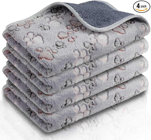 Reginary 4 Pcs Waterproof Guinea Pig Blankets Washable Small Animal Fleece Bedding Guinea Pig Cage Liners Reusable Training Pads Pet Pee Pad Sleep Mat for Hamster(Adorable Paw,24 x 16 Inch)