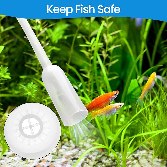 Gravel Vacuum for Aquarium Siphon, 6.4ft Fish Tank Siphon - Thick, Wide Tubing, Quick & Easy Waste Removal or Water Changes, Fish Tank Cleaner, Blue