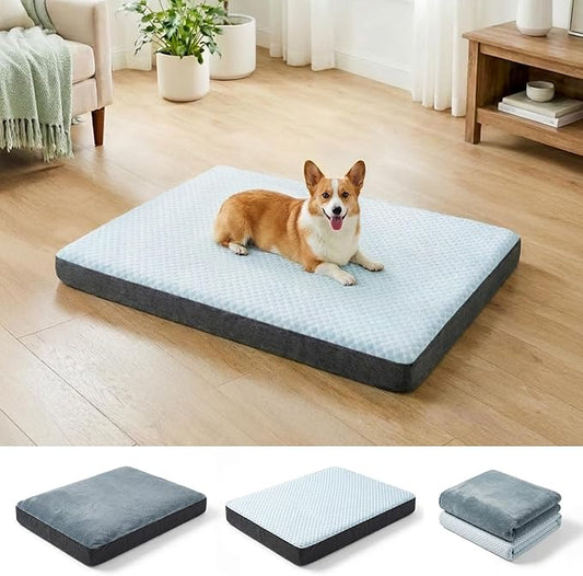 Dog Bed for Crate, Extra Large Cooling Mat for Dogs, Waterproof Dog Bed with Dual Surface Removable Washable Covers, 36 x 27 Inch Pet Bed with Egg Crate Foam